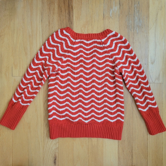GAP Orange & White V-neck Raglan Sleeve Sweater Wavy Striped Chevron Knit XS - Picture 3 of 5